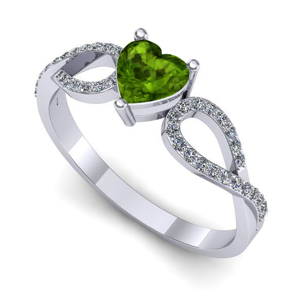 Inel de logodna din aur alb cu peridot