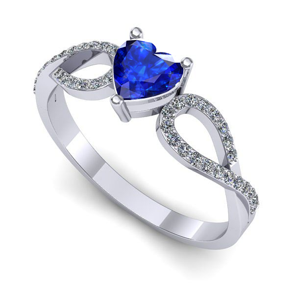 Inel logodna din aur alb cu safir