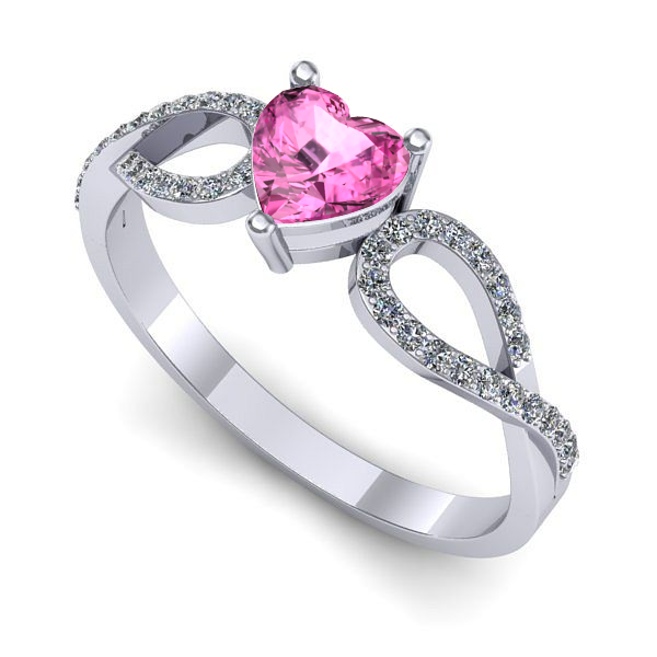 Inel logodna din aur alb cu safir roz