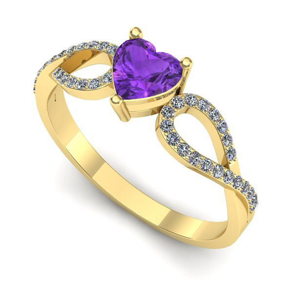 Inel logodna din aur galben cu ametist