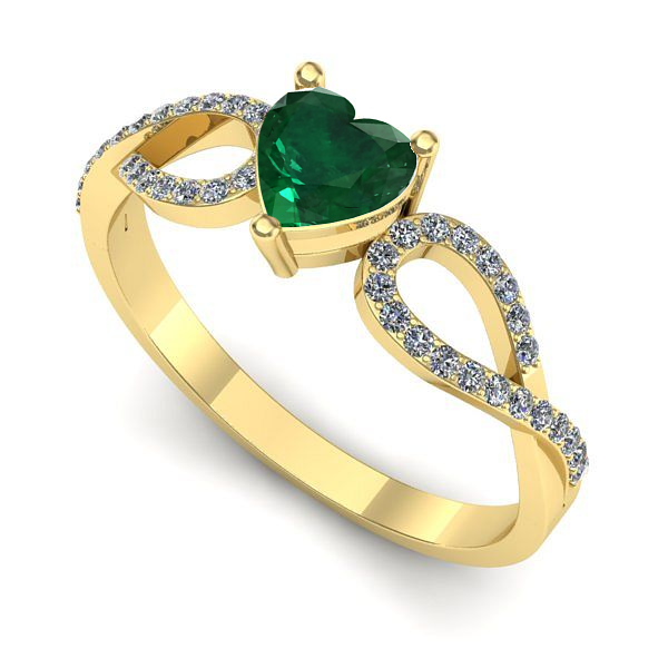 Inel logodna din aur galben cu smarald