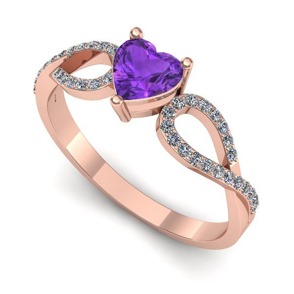 Inel din aur roz cu ametist