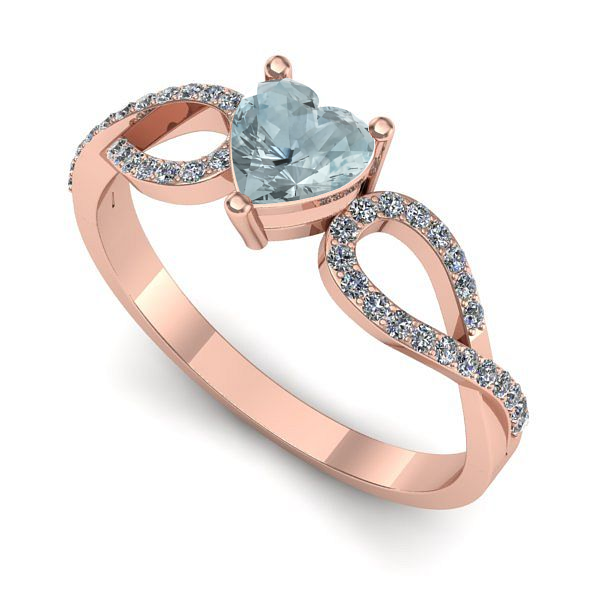 Inel de logodna din aur roz cu aquamarin