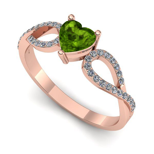 Inel de logodna din aur roz cu peridot