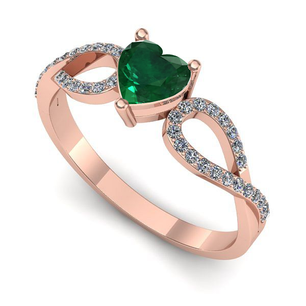 Inel logodna din aur roz cu smarald