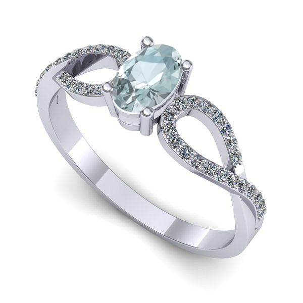 Inel din aur alb cu aquamarin