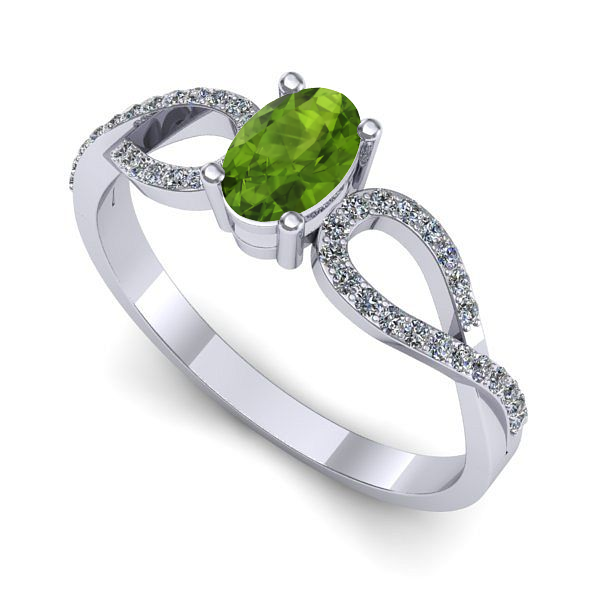 Inel logodna din aur alb cu peridot