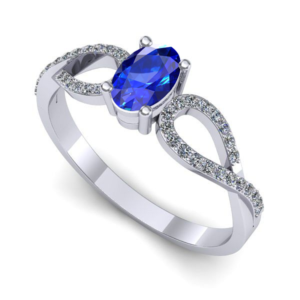 Inel logodna din aur alb cu safir