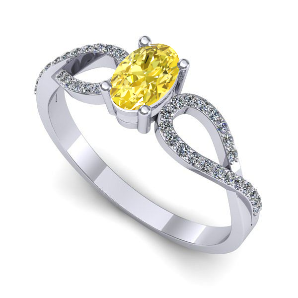 Inel de logodna din aur alb cu safir galben