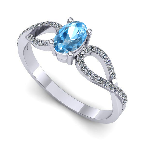 Inel logodna din aur alb cu topaz blue