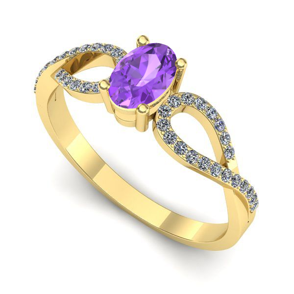 Inel logodna din aur galben cu ametist