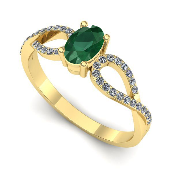 Inel de logodna din aur galben cu smarald