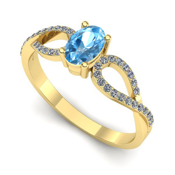 Inel de logodna din aur galben cu topaz blue
