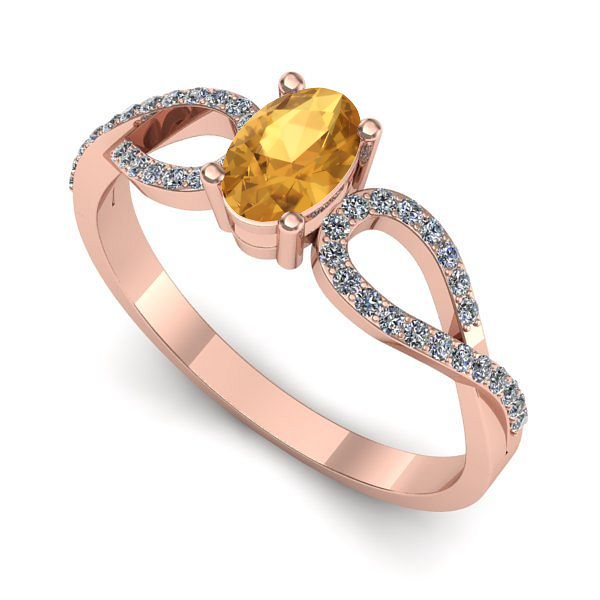 Inel logodna din aur roz cu citrin