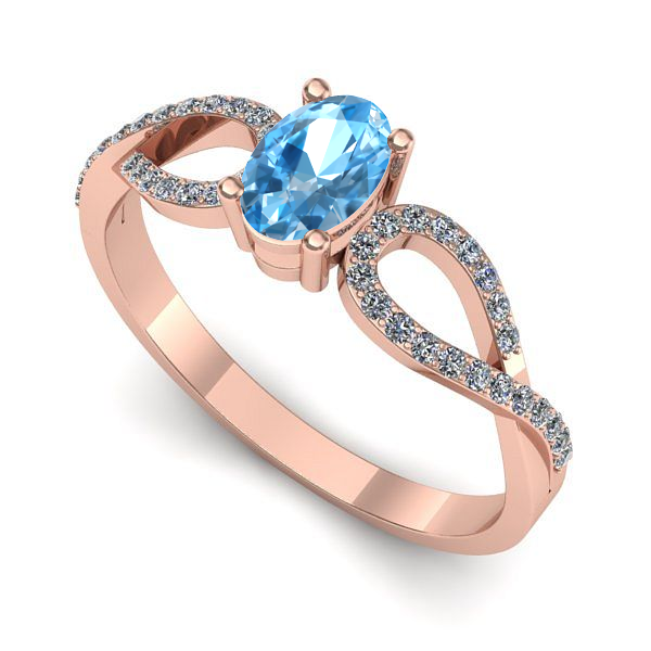 Inel logodna din aur roz cu topaz blue