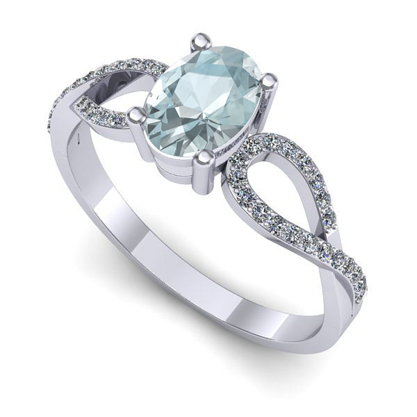 Inel logodna din aur alb cu aquamarin