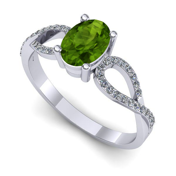 Inel logodna din aur alb cu peridot