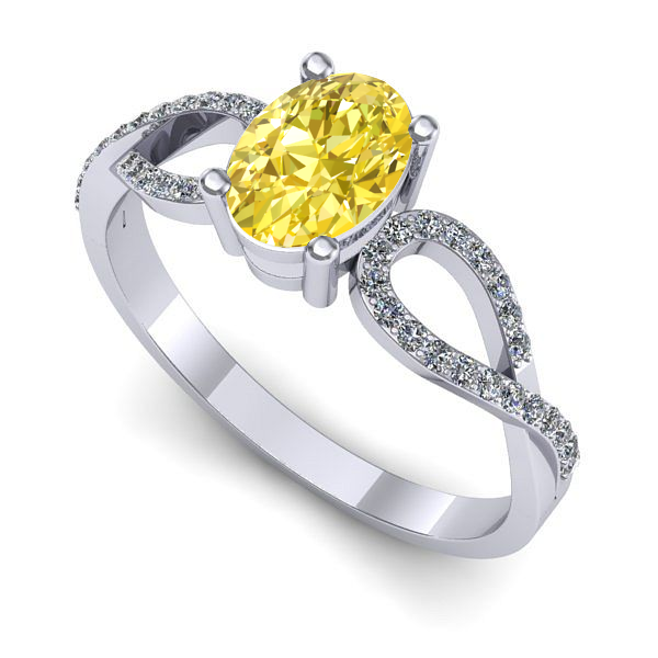 Inel logodna din aur alb cu safir galben