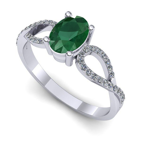 Inel logodna din aur alb cu smarald