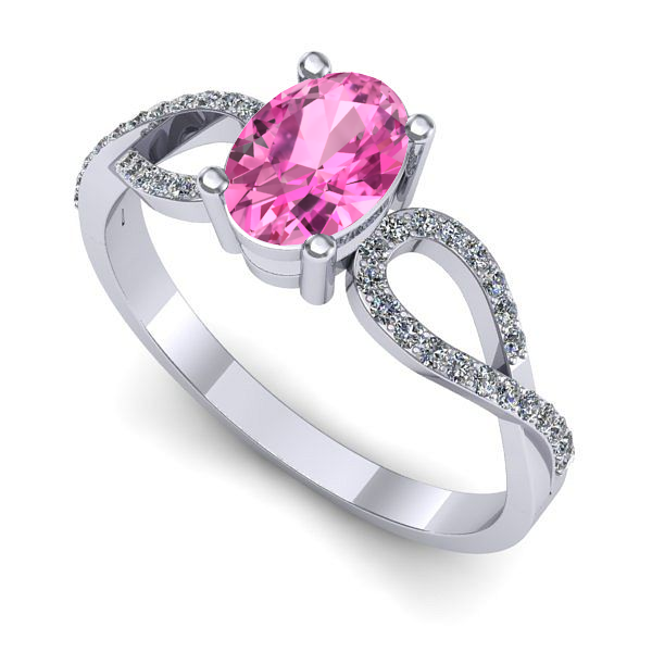 Inel de logodna din aur alb cu safir roz