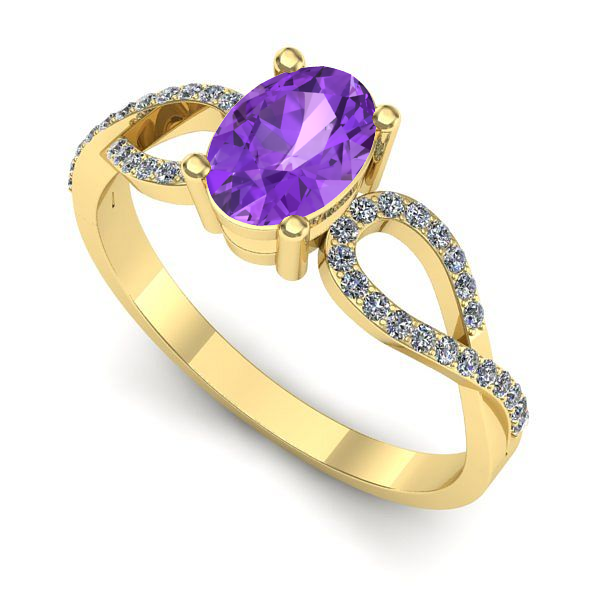 Inel logodna din aur galben cu ametist