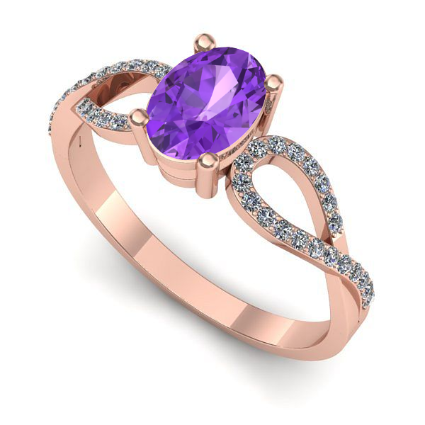 Inel de logodna din aur roz cu ametist