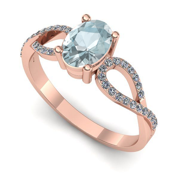 Inel logodna din aur roz cu aquamarin