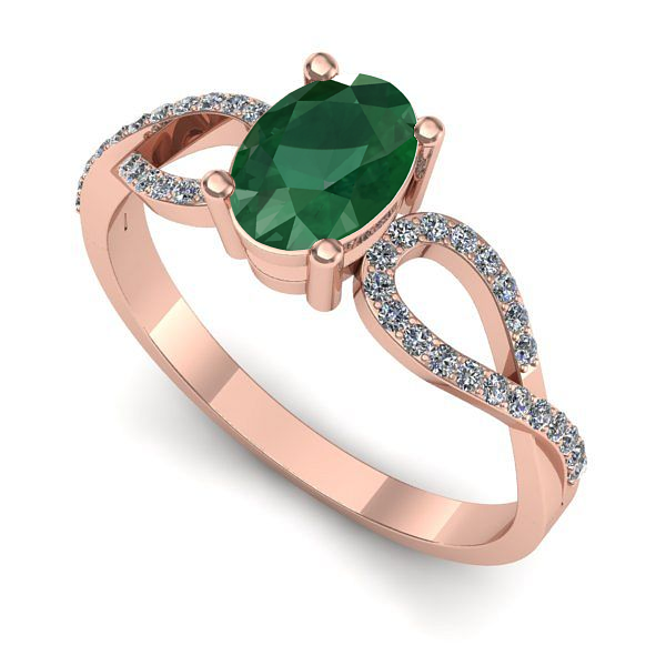 Inel din aur roz cu smarald