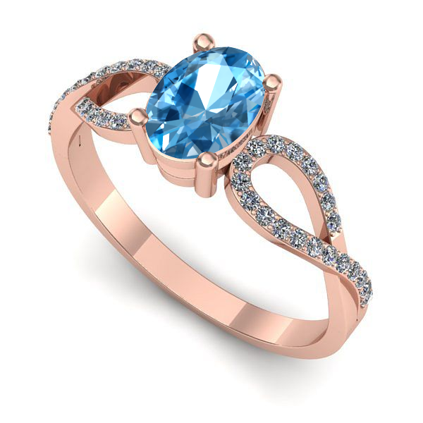 Inel de logodna din aur roz cu topaz blue