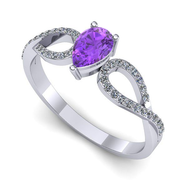 Inel logodna din aur alb cu ametist