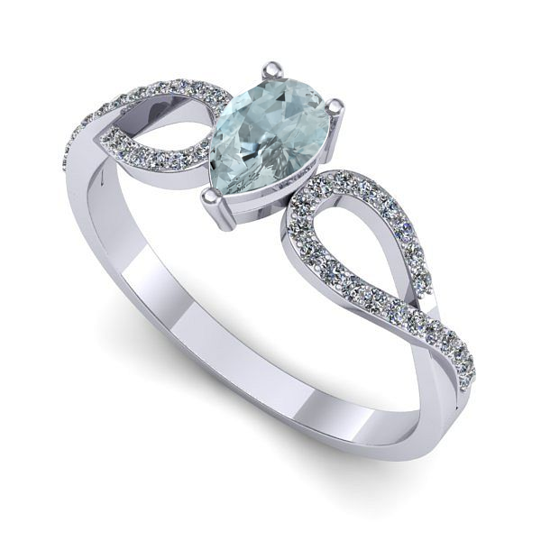 Inel de logodna din aur alb cu aquamarin