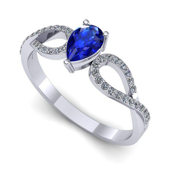 Inel logodna din aur alb cu safir