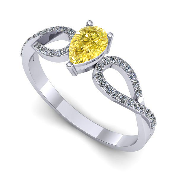 Inel logodna din aur alb cu safir galben