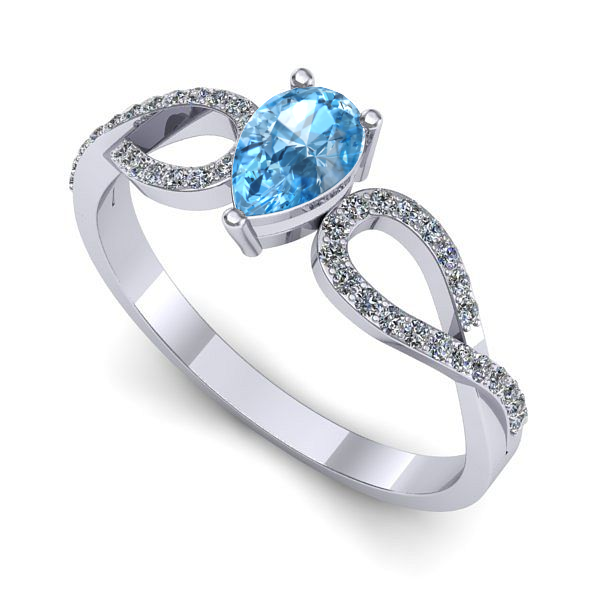 Inel logodna din aur alb cu topaz blue