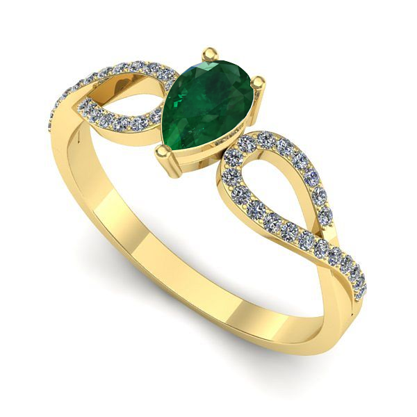 Inel logodna din aur galben cu smarald