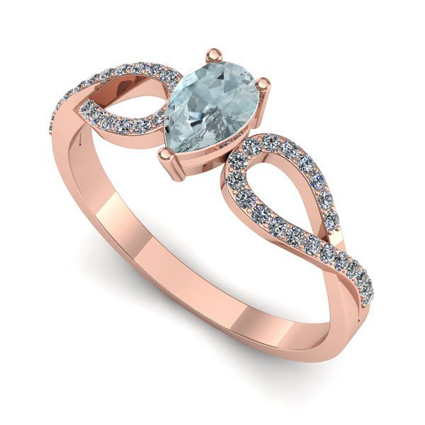 Inel din aur roz cu aquamarin