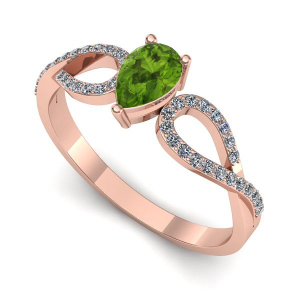 Inel de logodna din aur roz cu peridot