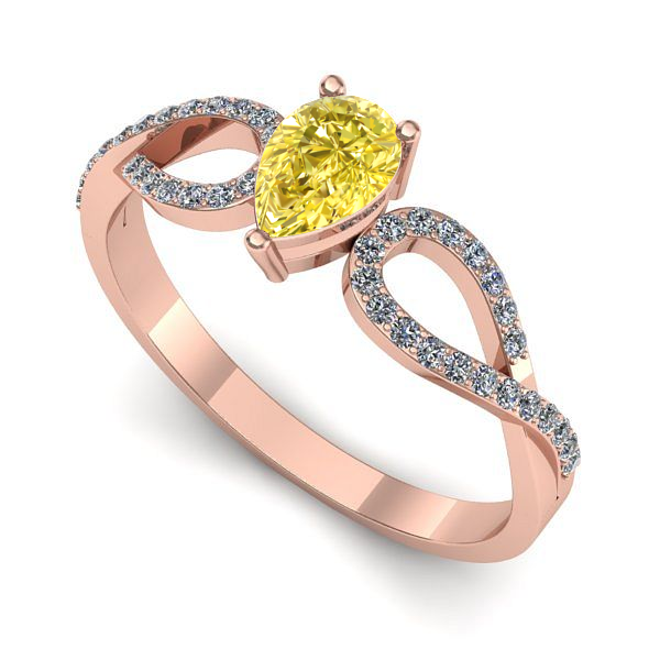 Inel logodna din aur roz cu safir galben