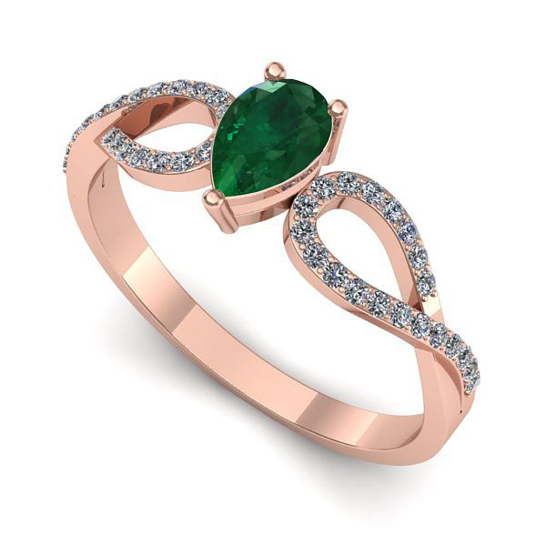 Inel de logodna din aur roz cu smarald