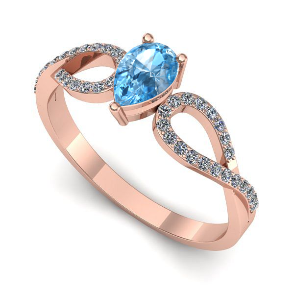 Inel de logodna din aur roz cu topaz blue