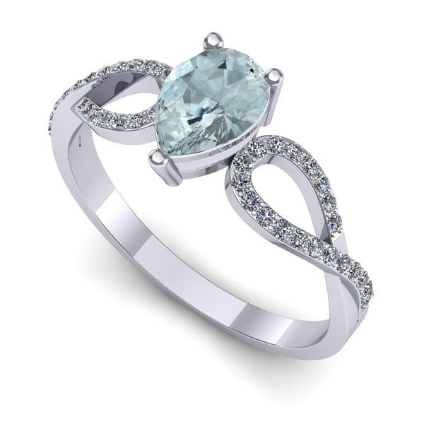 Inel din aur alb cu aquamarin