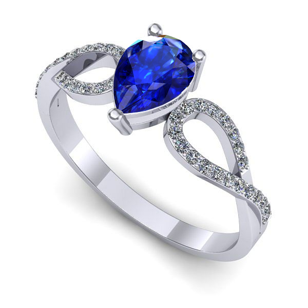 Inel de logodna din aur alb cu safir