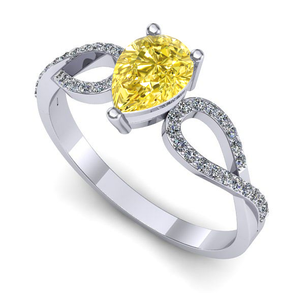 Inel de logodna din aur alb cu safir galben