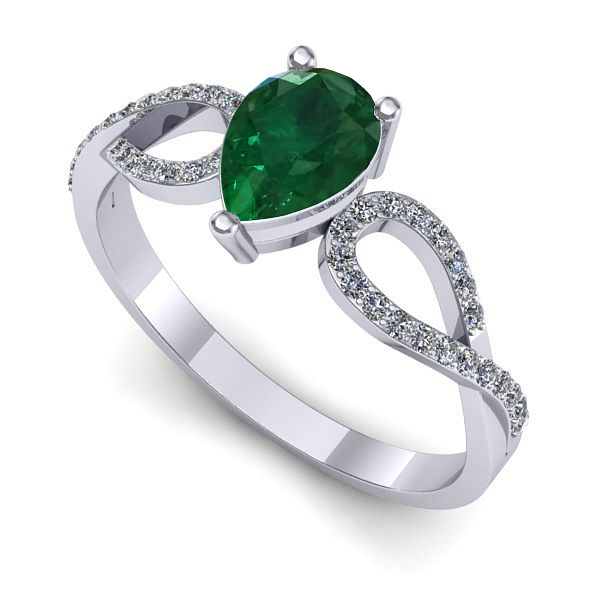 Inel logodna din aur alb cu smarald