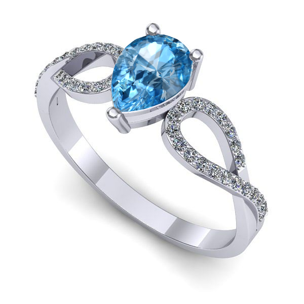 Inel logodna din aur alb cu topaz blue