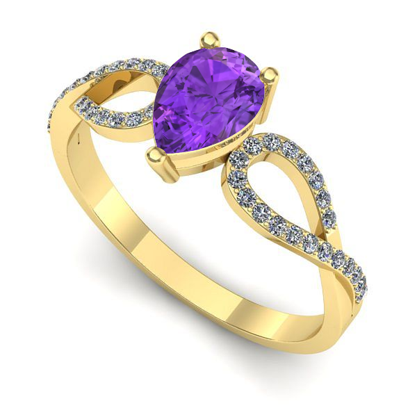 Inel de logodna din aur galben cu ametist