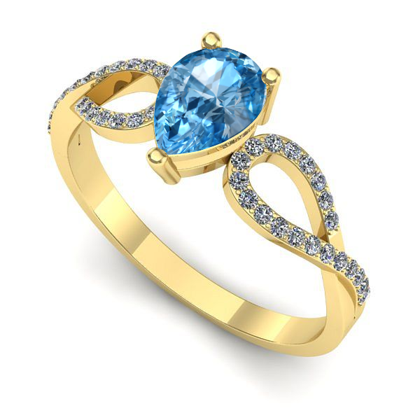 Inel logodna din aur galben cu topaz blue