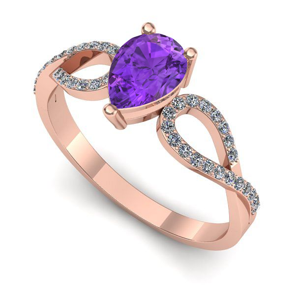 Inel de logodna din aur roz cu ametist