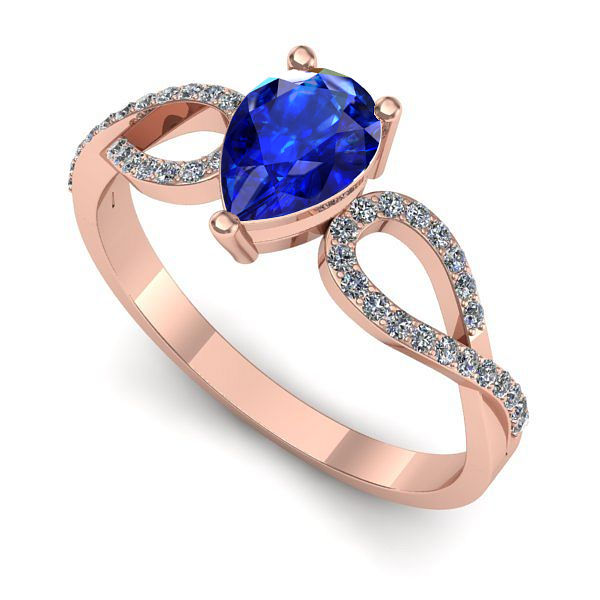 Inel logodna din aur roz cu safir