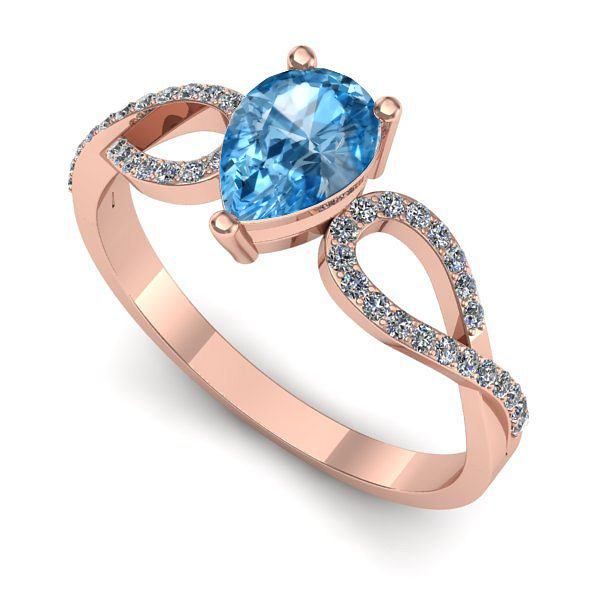 Inel din aur roz cu topaz blue